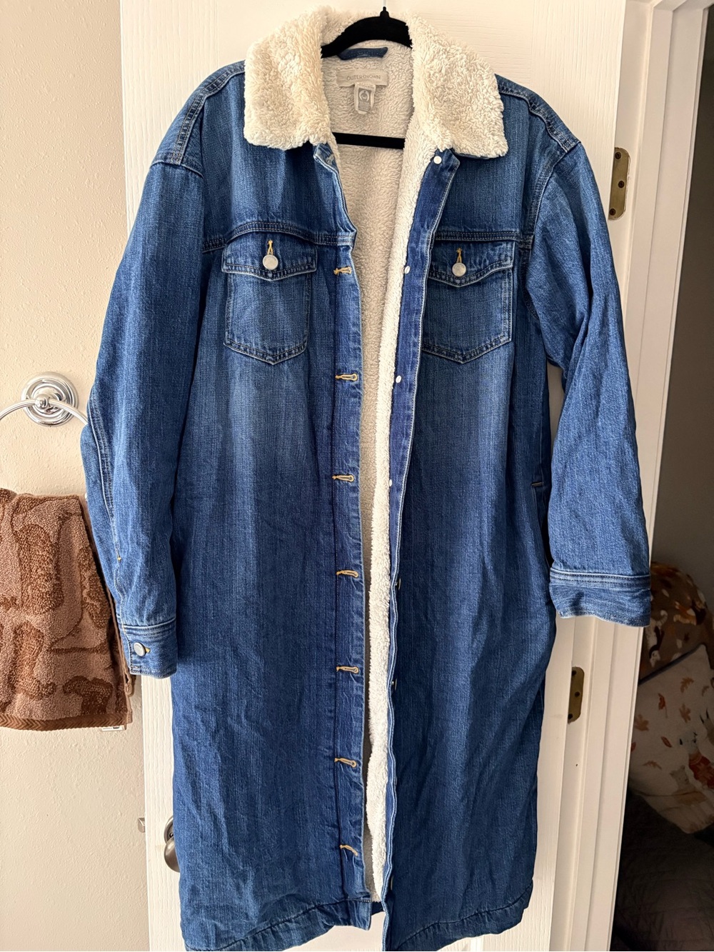 Outerknown Denim Sherpa-Trim Long Jacket - Blue & Cream